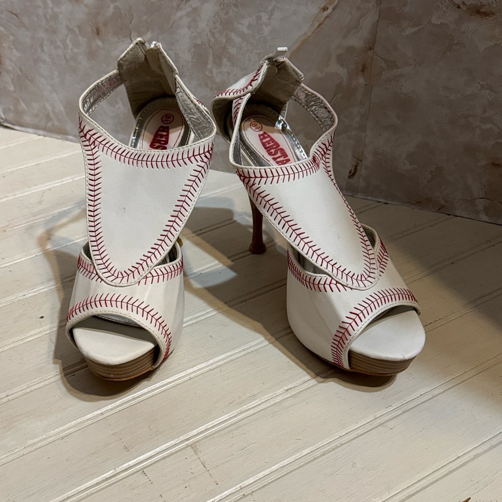 Unique White and Red Baseball Stitch Heels